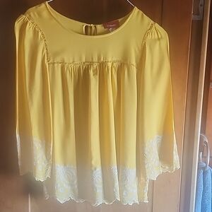 Golden Yellow Embroidered Peasant Top With Back Tie Size L